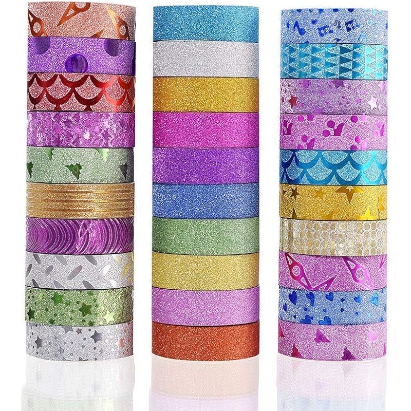 Eclet Pack Of 36Pcs Colorful Decorative Adhesive Glitter Tape Rolls, Color Tape, Designer Tape, Decorative Material Set