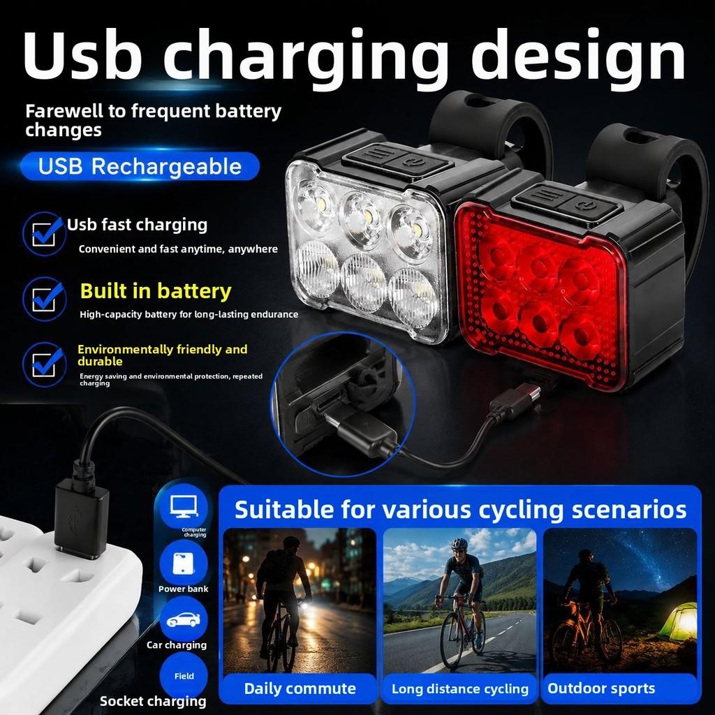 Bicycle Front And Rear Led Lights Set Rechargeable For Night Riding And City Commuting