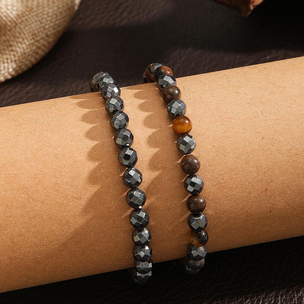 Irregular Black Gallstone Stretch Bead Bracelet Retro Men Double Layer Bracelet Fashion Party Jewelry Trendy Accessories