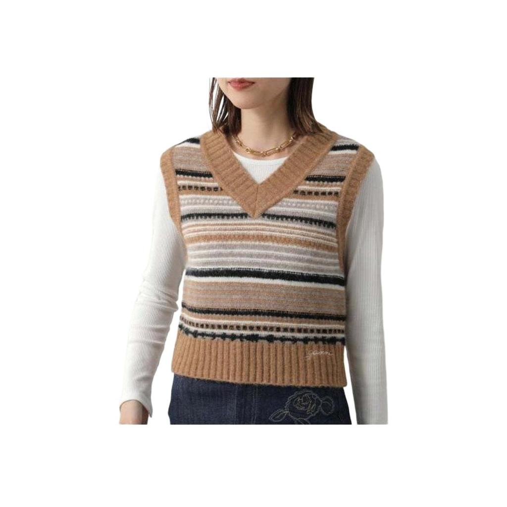 Ganni Pf24 Striped Soft Knit Sleeveless Vest Women tops Tigers-Eye K2236