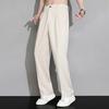 Männer Eis Seide Casual Lange Hosen Elastische Taille Knöpfe Fliegen Taschen Gerade Breites Bein Drapierte Dünne Business-Hose
