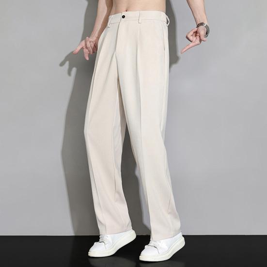 Männer Eis Seide Casual Lange Hosen Elastische Taille Knöpfe Fliegen Taschen Gerade Breites Bein Drapierte Dünne Business-Hose