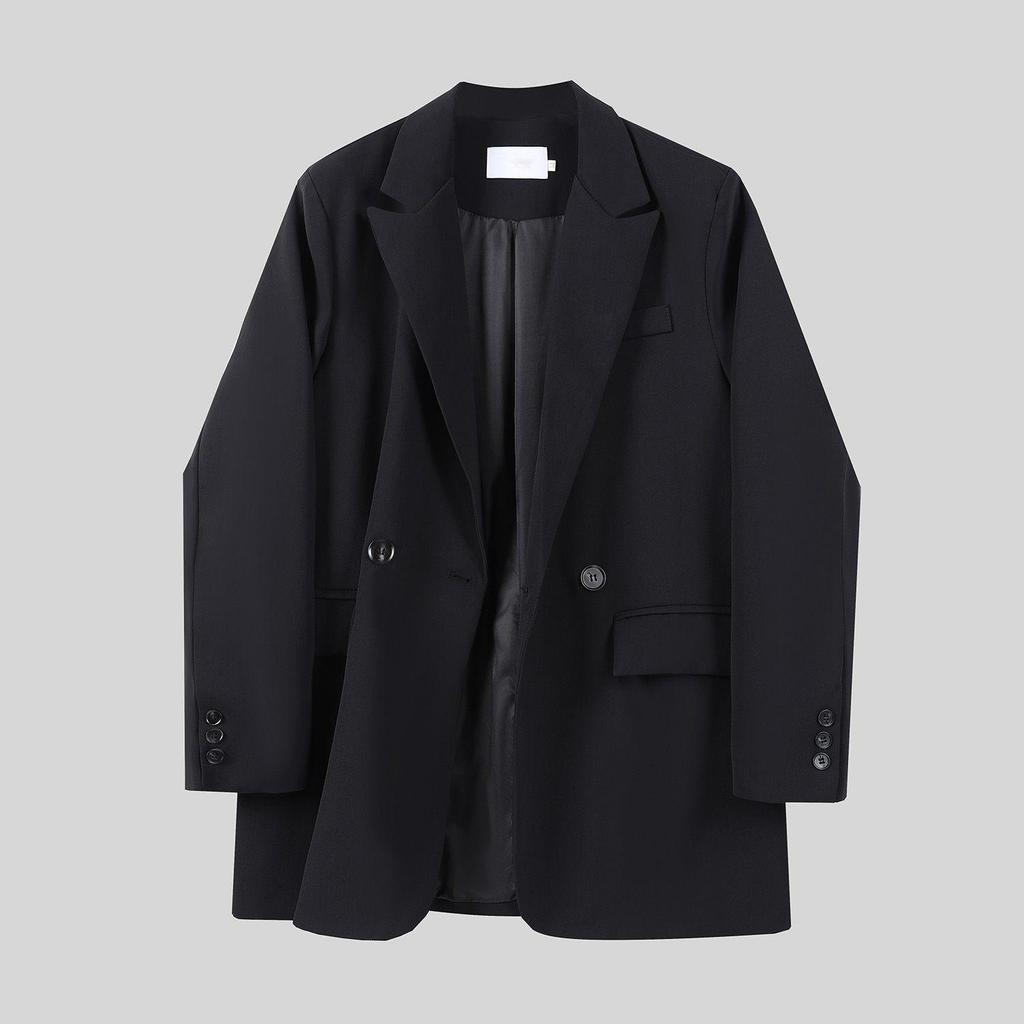 Women's Black High-End Street Style Coffee Blazer - Spring/Autumn 2025 Loose Casual Suit Top