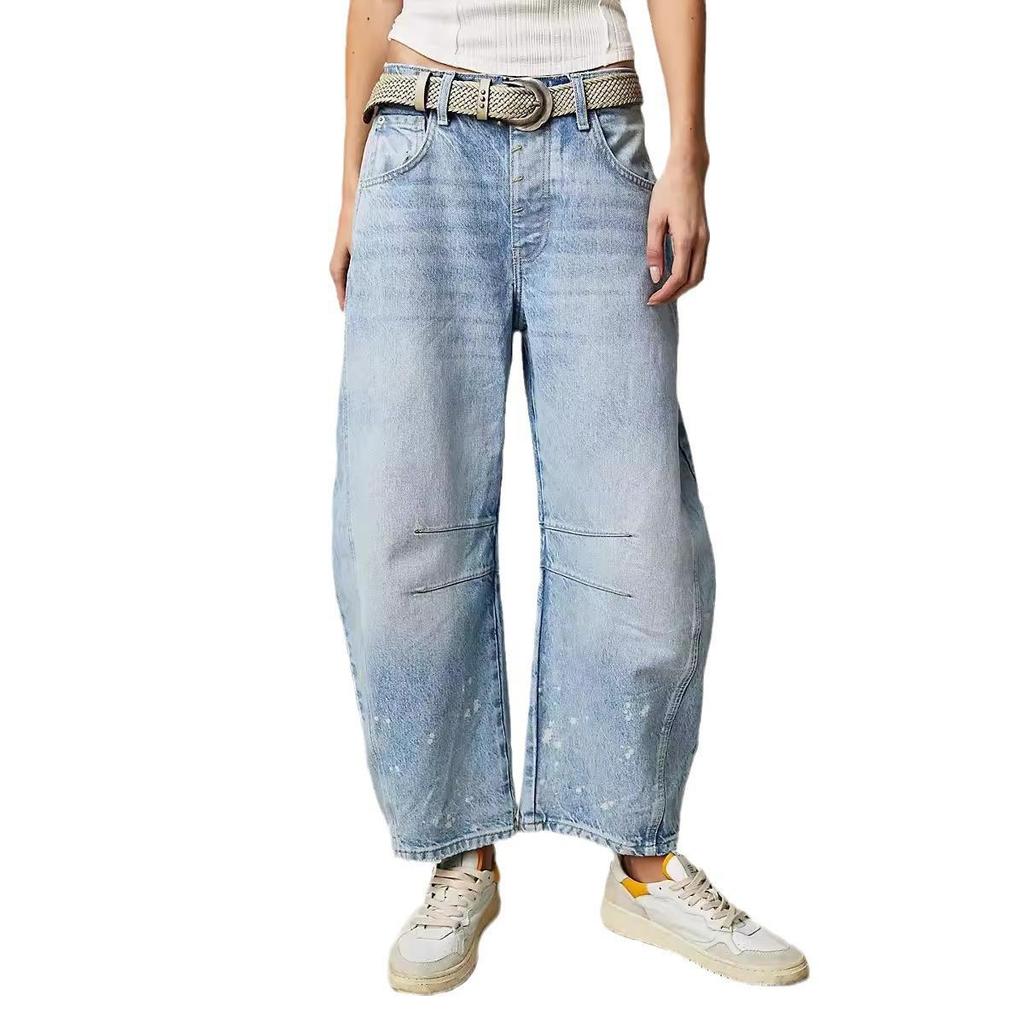 2024 Damen Wide-Leg Mid-Low Waist Washed Denim Jeans