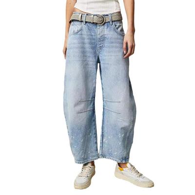 Dámské široké džíny s nízkým pasem, praný denim, 2024