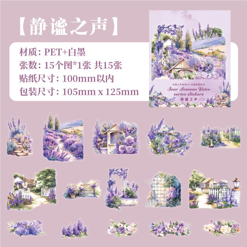 15pcs/1lot Kawaii Scrapbook Sticker The Sounds of the Four Seasons Scrapbooking Supplies Planner Decorative Stationery Sticker