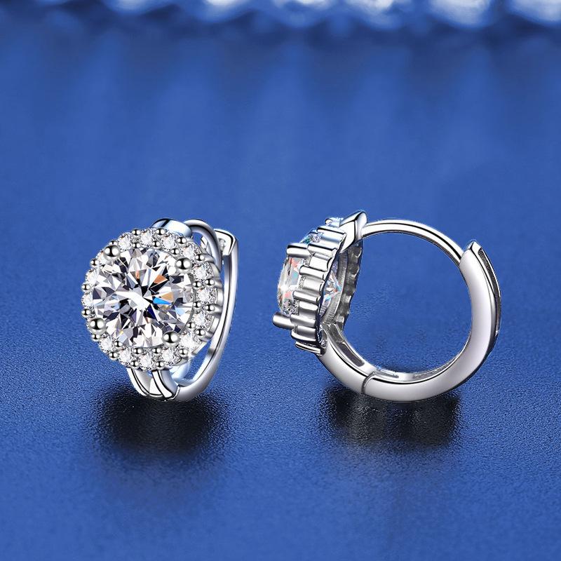 One Carat Sunflower Moissanite Earrings - Super Shiny Women's Hoops & Cuffs