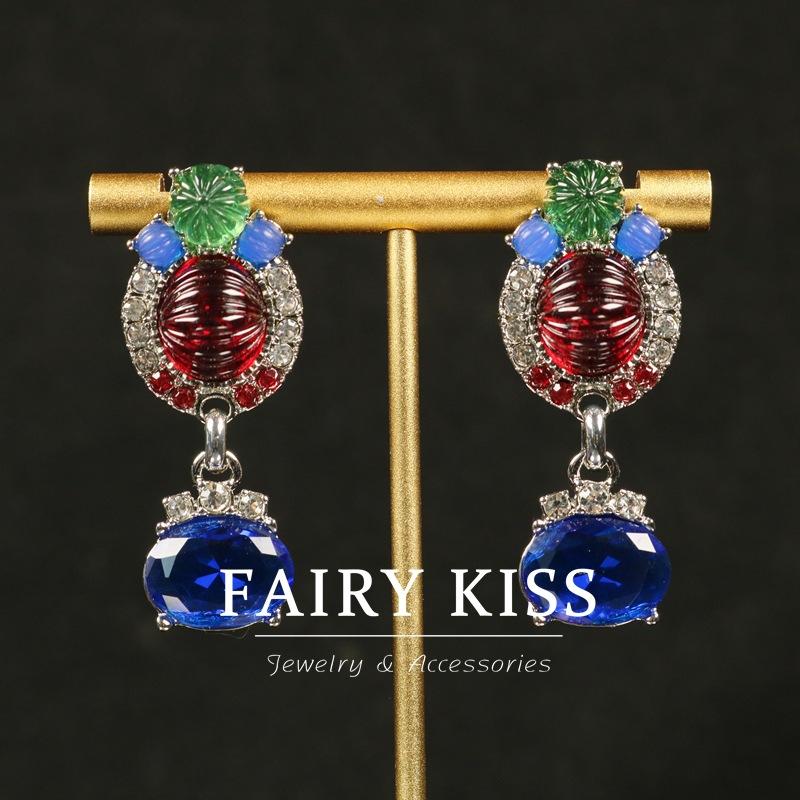 Heavy Industry Exquisite Rhinestone Inlaid with Colorful Leaves Atmospheric High-end Women's Versatile Necklace Earrings Set