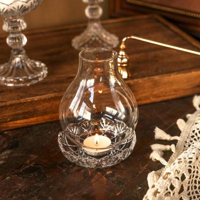 Chinese Zen Glass Candle Holder with Windproof Lampshade for Tea Room Decor