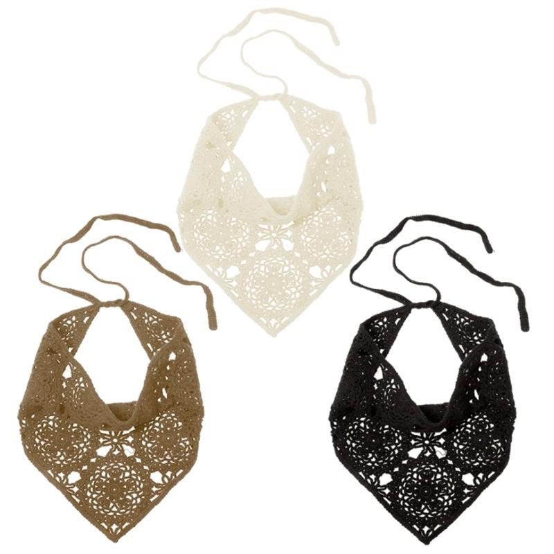 Florales Haar-Bandana Gestricktes Kopftuch Damen Bandana Handgefertigt Gehäkeltes Haartuch Dreieckiges Stirnband mit Bändern