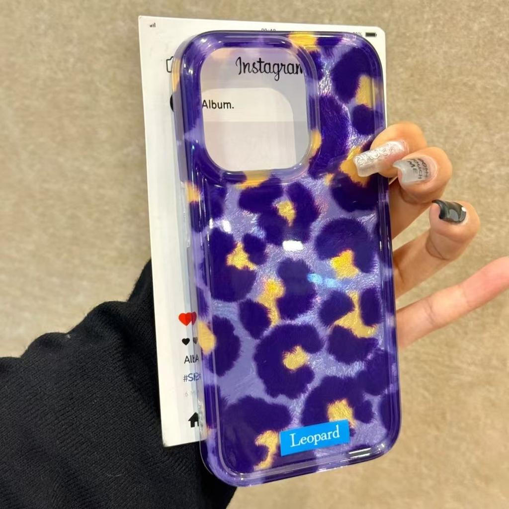 Retro Gradient Pink Texture Laser Phone Case For iPhone 17 16 Pro Max 15 14 13 12 11 XS 7 8 Plus 16E Stylish Leopard Print Cover