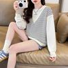 Early autumn small sweater women's spring and autumn 2026 new loose large size fake two-piece striped splicing top jacket