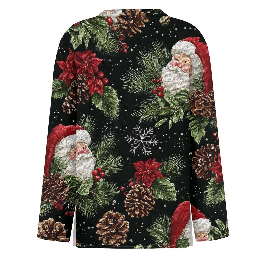 Women's Fashion Casual Slit Hem Round Neck Long Sleeve Loose  Printed T-Shirt Ladies Top