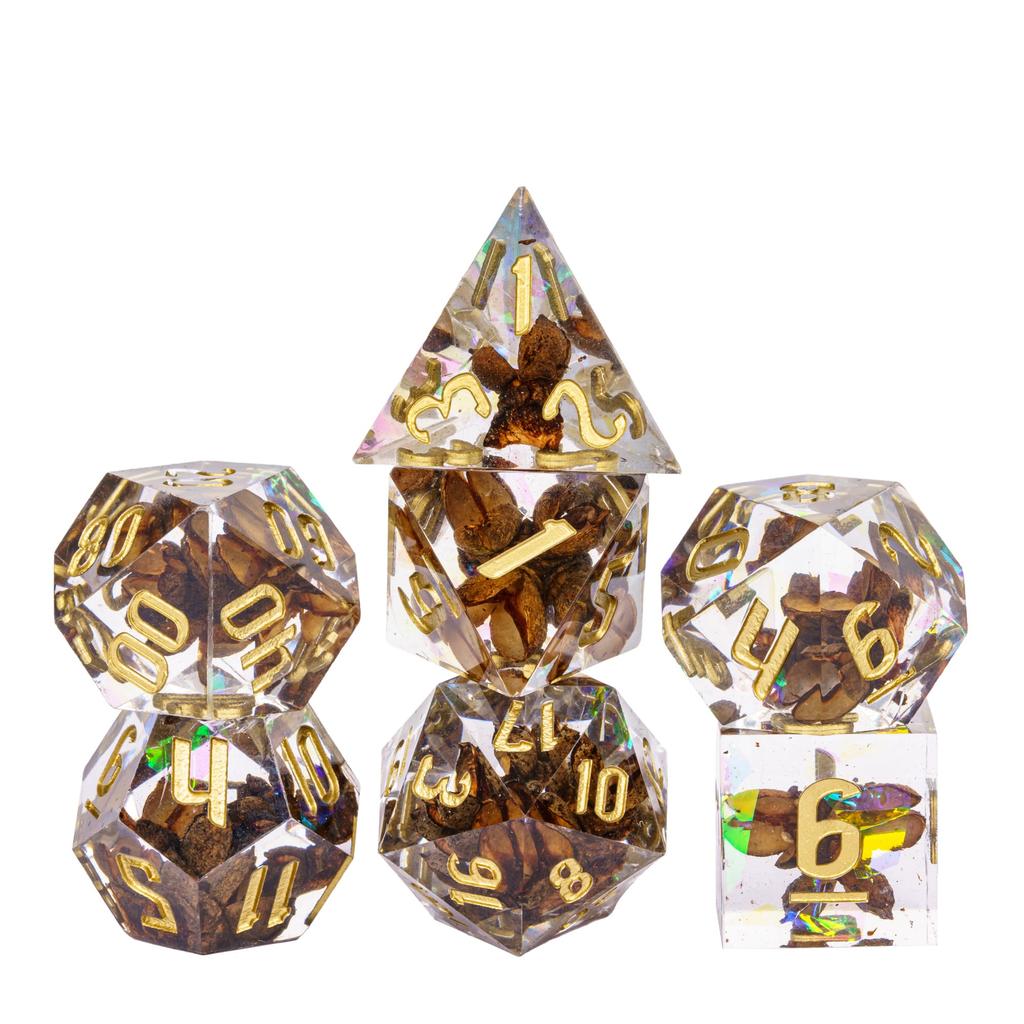 Cusdie DND Sharp Edges Dice with Small Filler 7Pcs Handcrafted D4-D20 Polyhedral Dice Set for D&D Role Playing Board Games