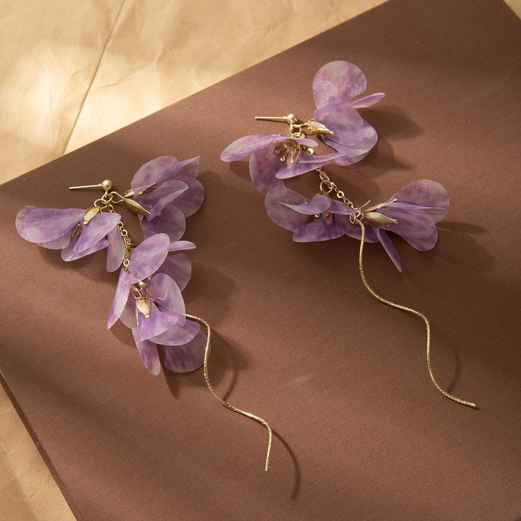 Mori Mor Çiçek Küpeler Süper Perimsi ve Güzel, Dağınık Yapraklar, Püsküllü Küpeler, Kadın Uzun Sahil Tatili Küpeleri.