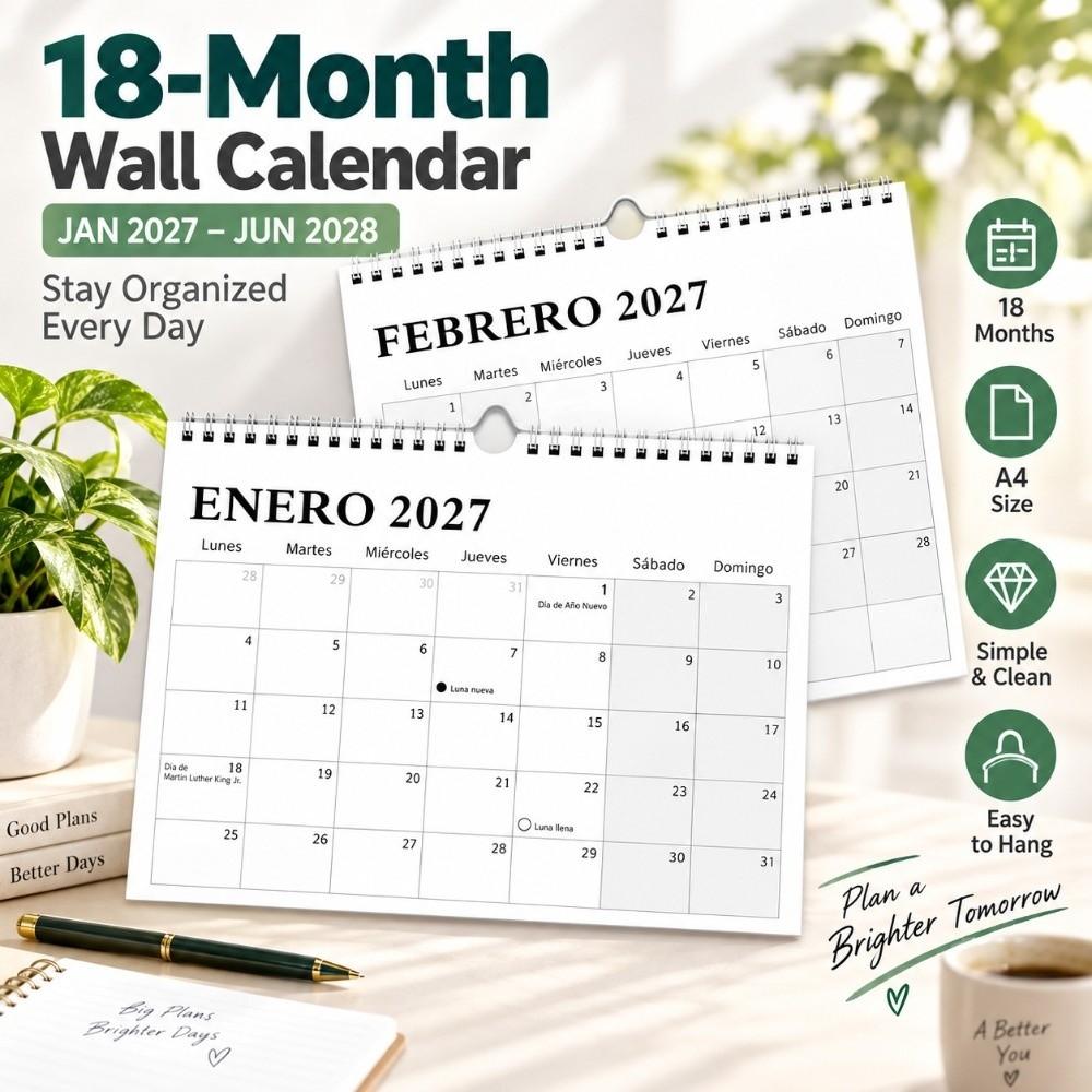 18 Month Spanish Hanging Calendar Jan.2027- Jun. 2028 Planner Calendar Colorful Wall Calendar Home