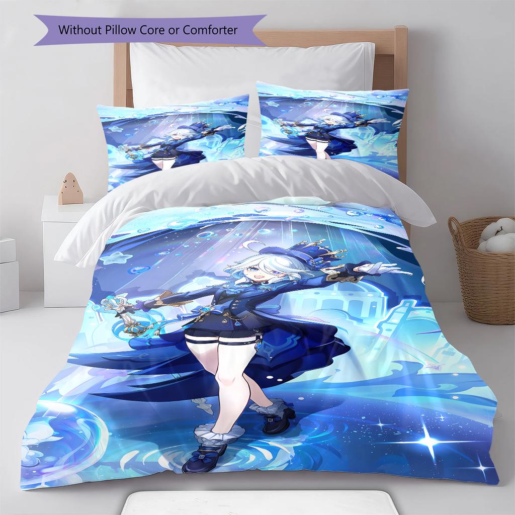 Genshin Pattern Bedding,Quilt Set Quilt Cover Pillowcase Home Birthday Gift (1 * duvet cover + 2 * pillowcase, without core)