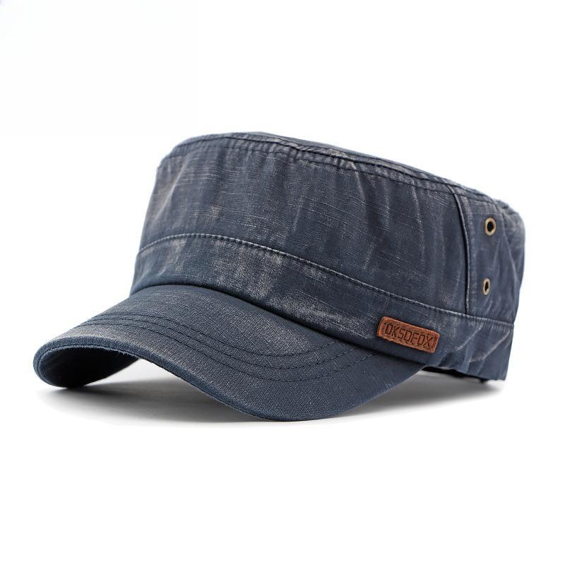 Vintage Washed Cotton Military Cap for Men Women Flat Top Hat British Style Army Cadet Cap Outdoor Casual Breathable Peaked Hat All Seasons