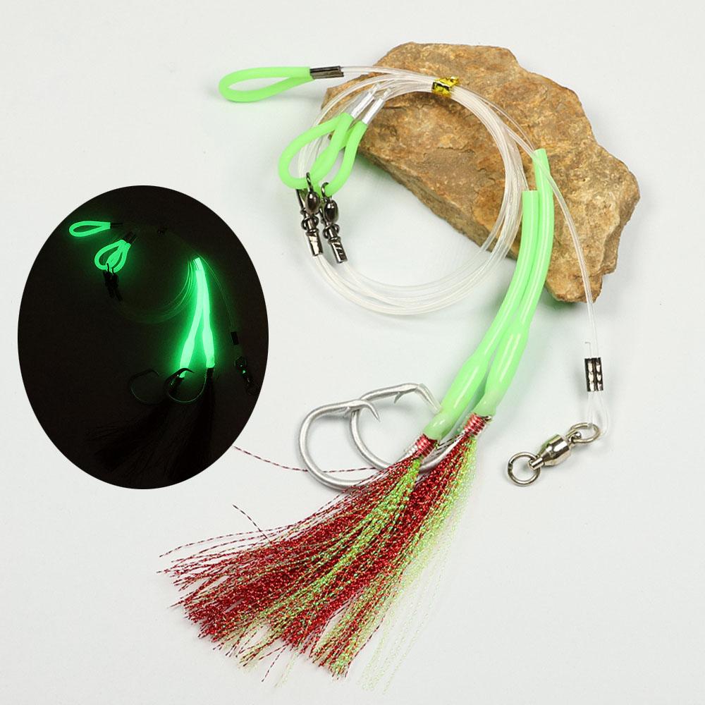 

1PC Luminous Deep Sea Sabiki Rig Hapuka Grouper Cod Fishing Lure with Flasher & Tuna Circle Hook Saltwater Hand Tied Rig белый