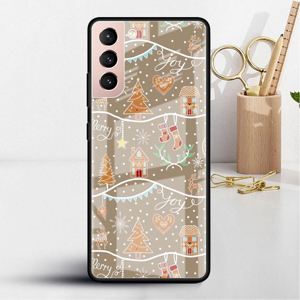 Weihnachts-Cartoon-Glashülle für Samsung Galaxy S22 S20 FE S21 Plus Telefonabdeckung S10 5G S9 Note 20 Ultra 10 Lite Shell