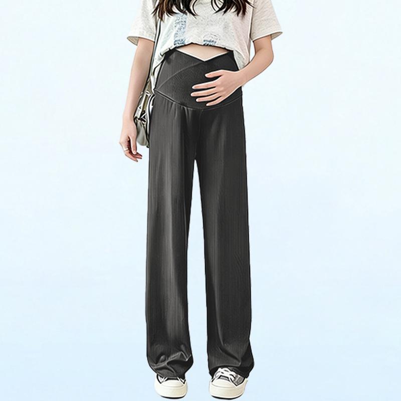 Ice Silk Maternity Wide-Leg Pants - Summer Plus Size Casual Straight-Leg Wear M