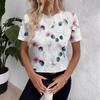 Women's Short Sleeve Tops Pleated  Neck Loose Fit T-Shirt