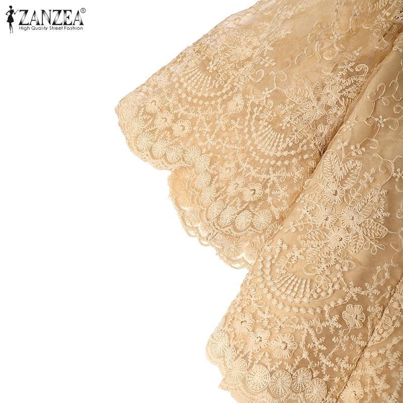 ZANZEA Women Casual Round Neck 3/4 Sleeve Loose Lace Patchwork Blouse