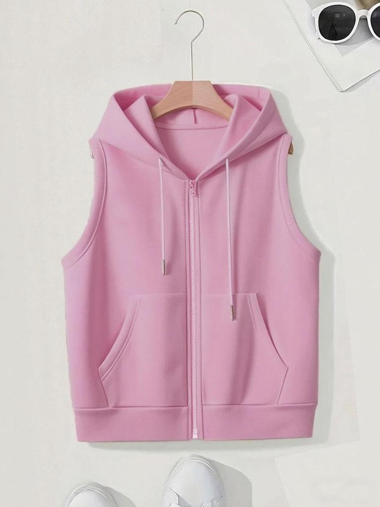 2025 Plus Size Women's Hooded Vest - Trendy, Casual, Loose, Slimming, Sleeveless Zipper Cardigan for Spring/Autumn