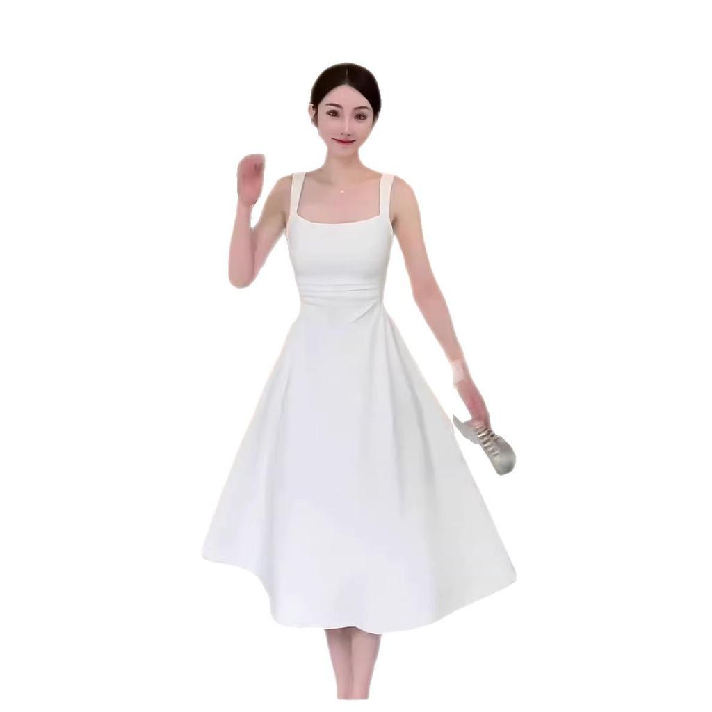 Women's Solid Color Waist-Cinching Short-Sleeved Dress for Summer Graduation, Engagement Party, and Everyday Wear