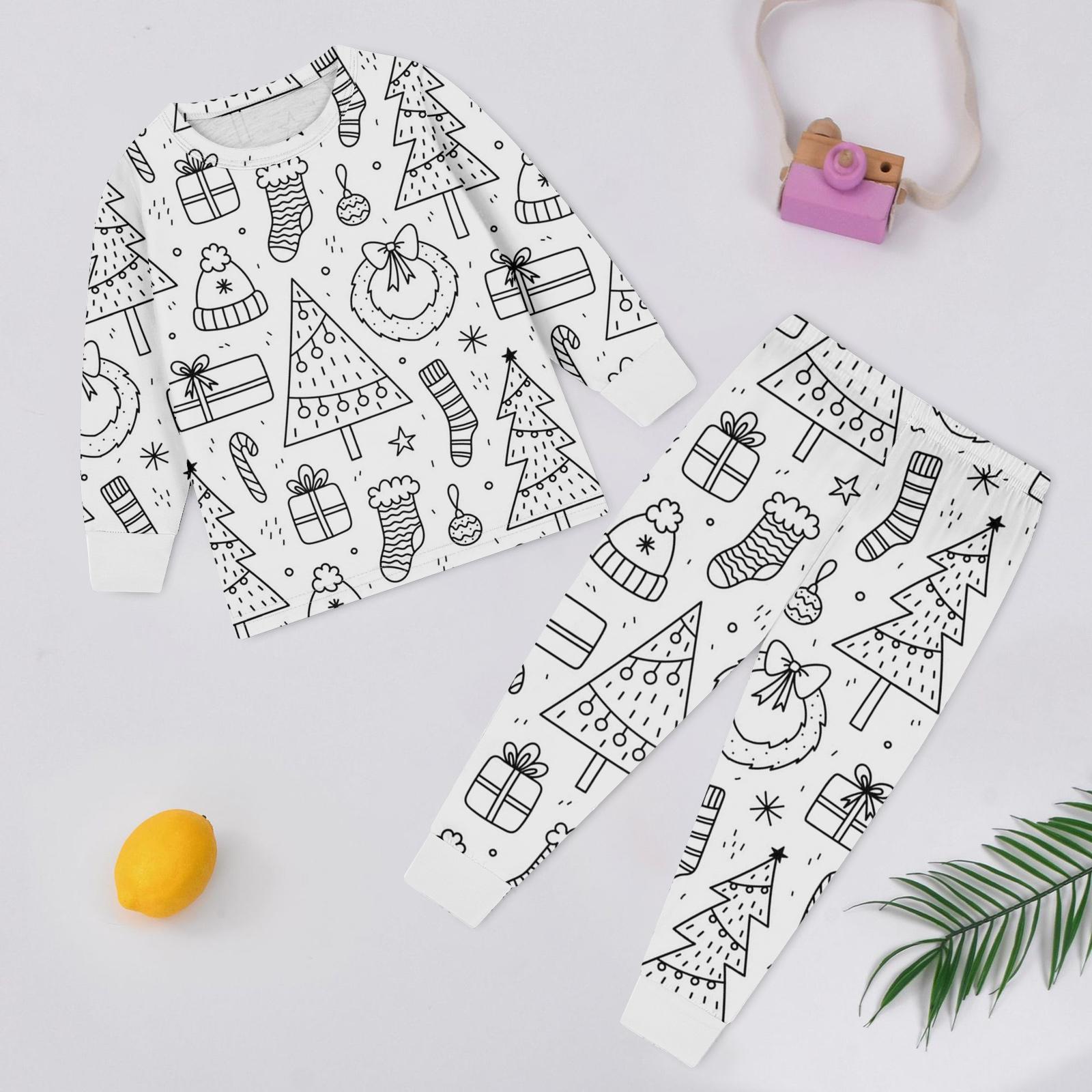 

Дитячий модний комплект: Різдвяний топ з круглим вирізом та довгими рукавами та штани з дудлами 140 білий