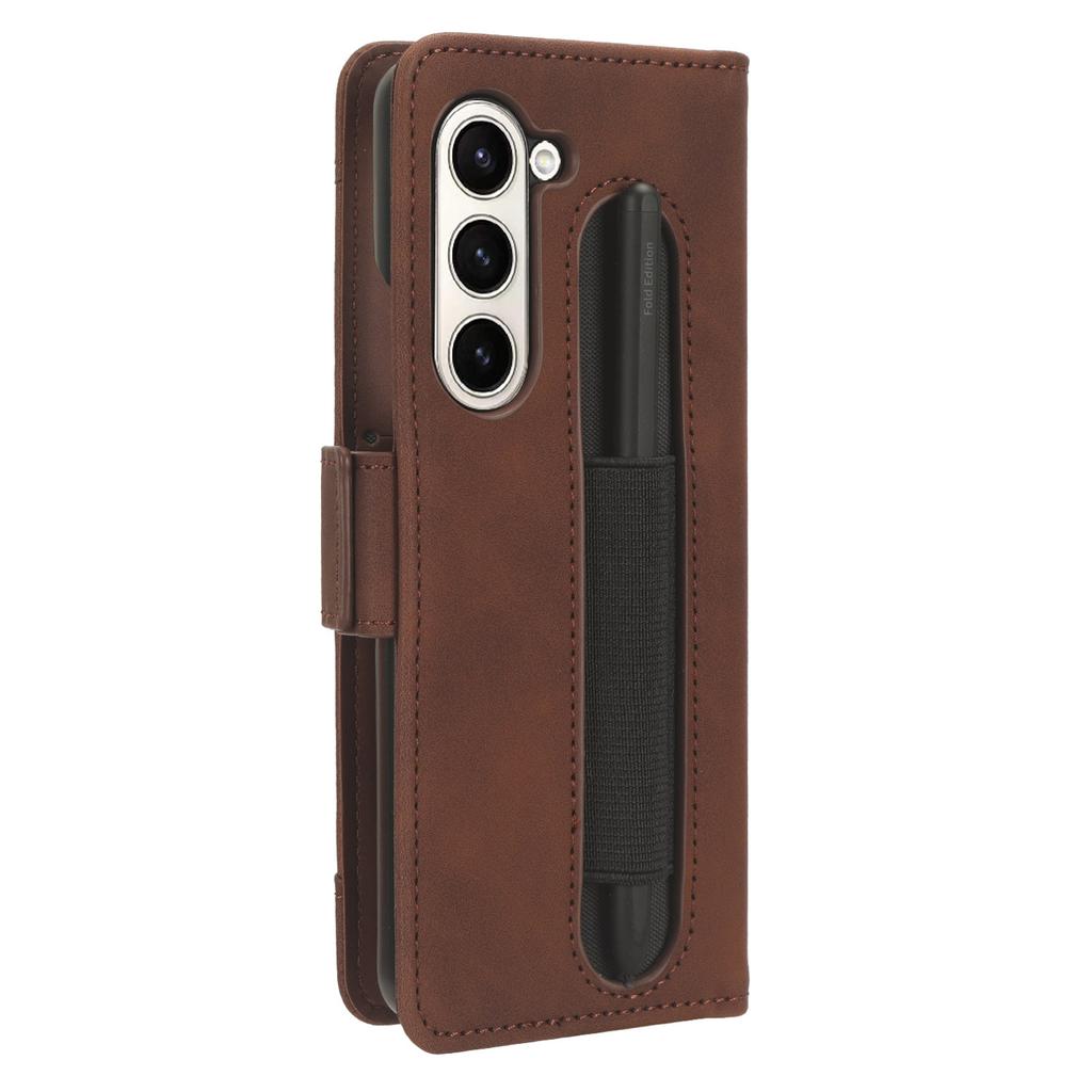 For Samsung Galaxy Z Fold6 5G Stand Case with Pencil Slot Anti-Scratch Leather Phone Cover