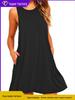 European Summer Sleeveless Pocket Vest - Solid Color Women's Dress