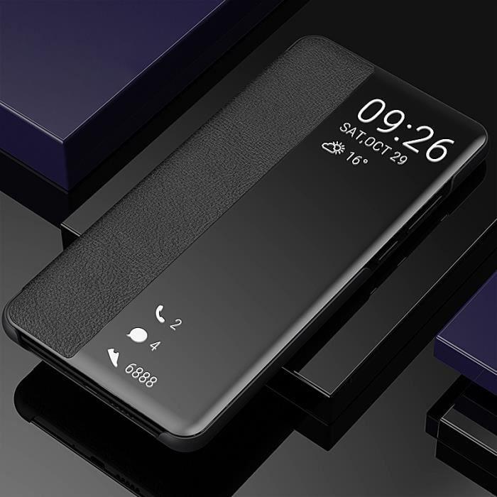 Coque Huawei P30, Smart View Flip Faux Cuir Coque + Protection Ecran - Noir