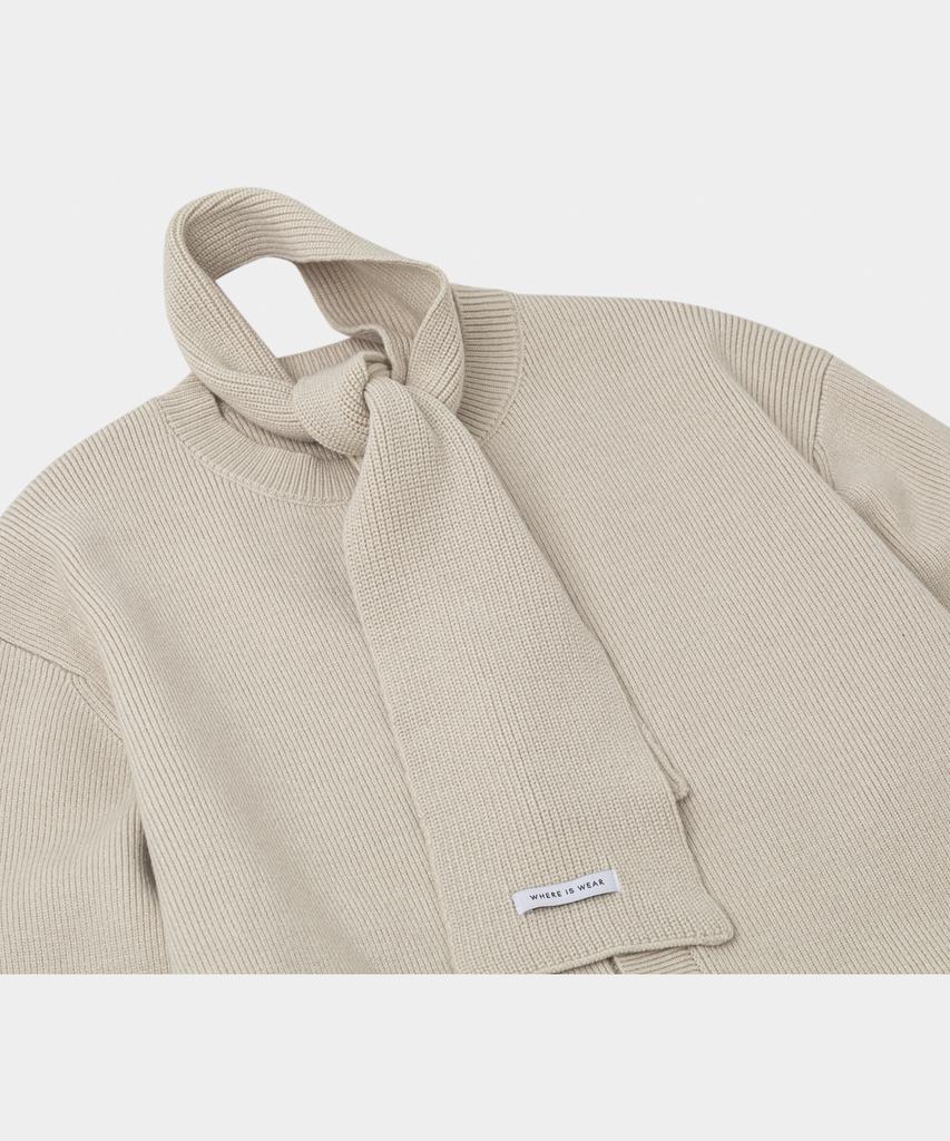 LETTERCOMO [Free Scarf] Essential Plain Round Knit Cardigan Cream