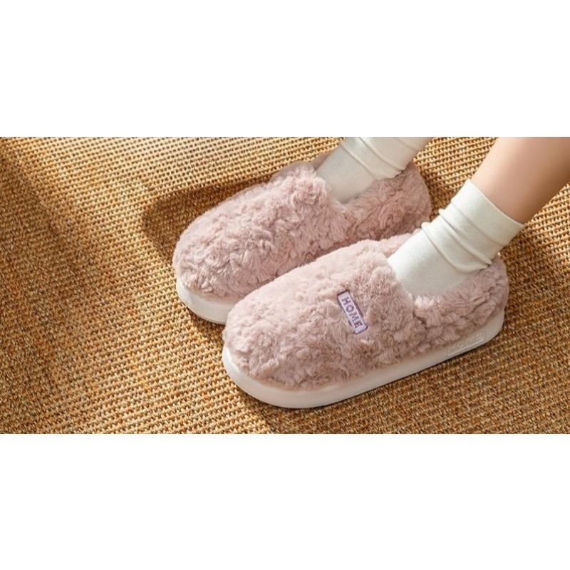Padded Cotton Slippers for Women's Indoor Warmth, Thick-soled Fleece Shoes