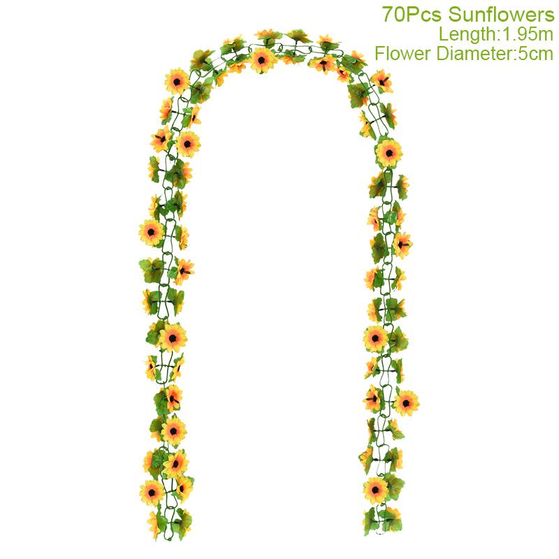 Artificial Sunflower Flower Vine Silk Fake Plant Rattan Garland For Wedding Arch Home Garden Decoration DIY Wall Hanging Wreath