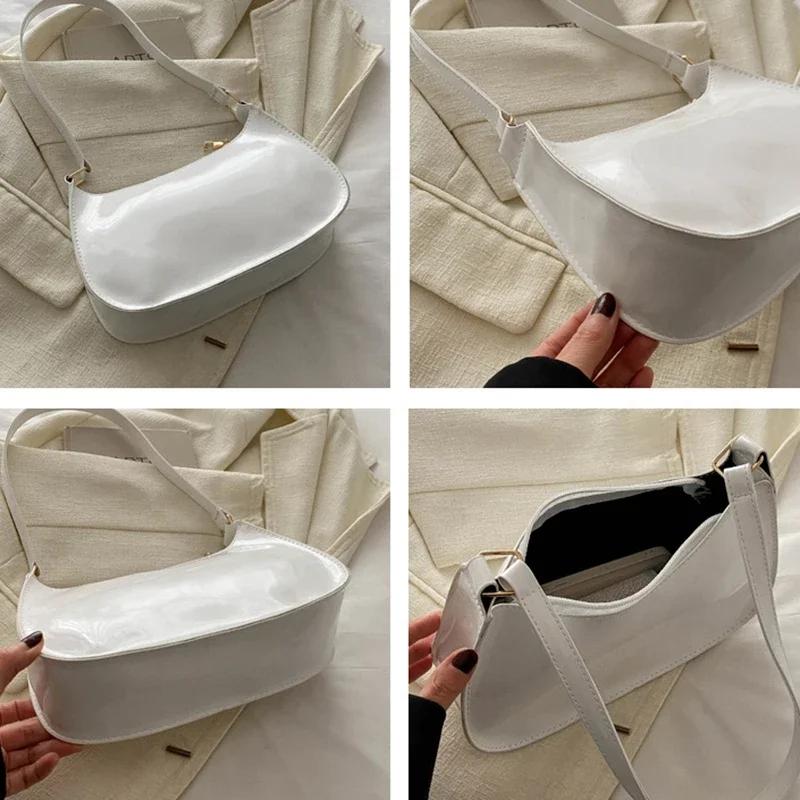 Retro fashion glossy PU leather shoulder bag casual commuting women's handbag single shoulder crossbody bag