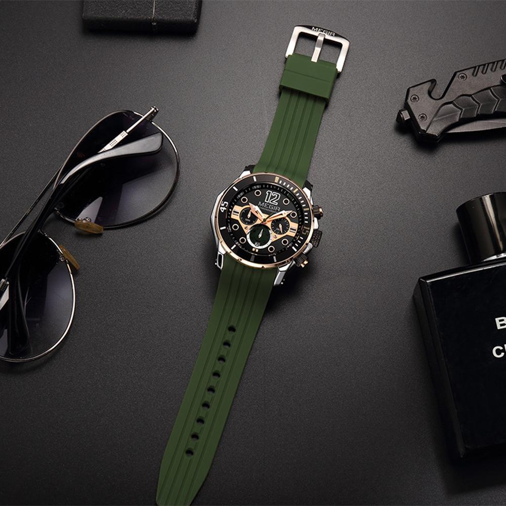 Fashion Waterproof Quartz Watches for Men Luxury Military Sport Chronograph Wristwatch with Silicone Strap