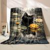 Multiple sizes Black cat in pond Print Adult Children Warm Blankets Home Travel Car Soft Comfortable Suitable for all seasons