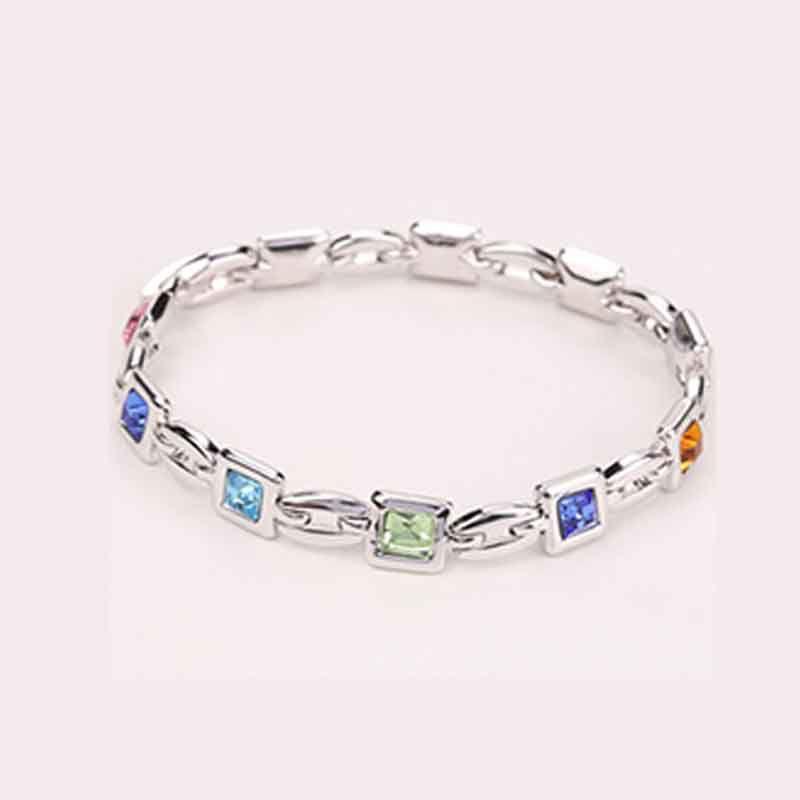 Jewelry Fashion Silver Plated Princess Cut Girl Elegant Crystal Charm Bracelet