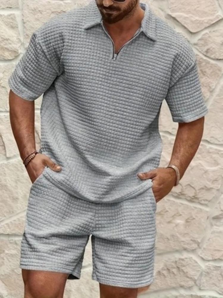 Men's Summer New Style Trendy Casual Shang Huafu Ge Comfortable Solid Color Polo Sport Set