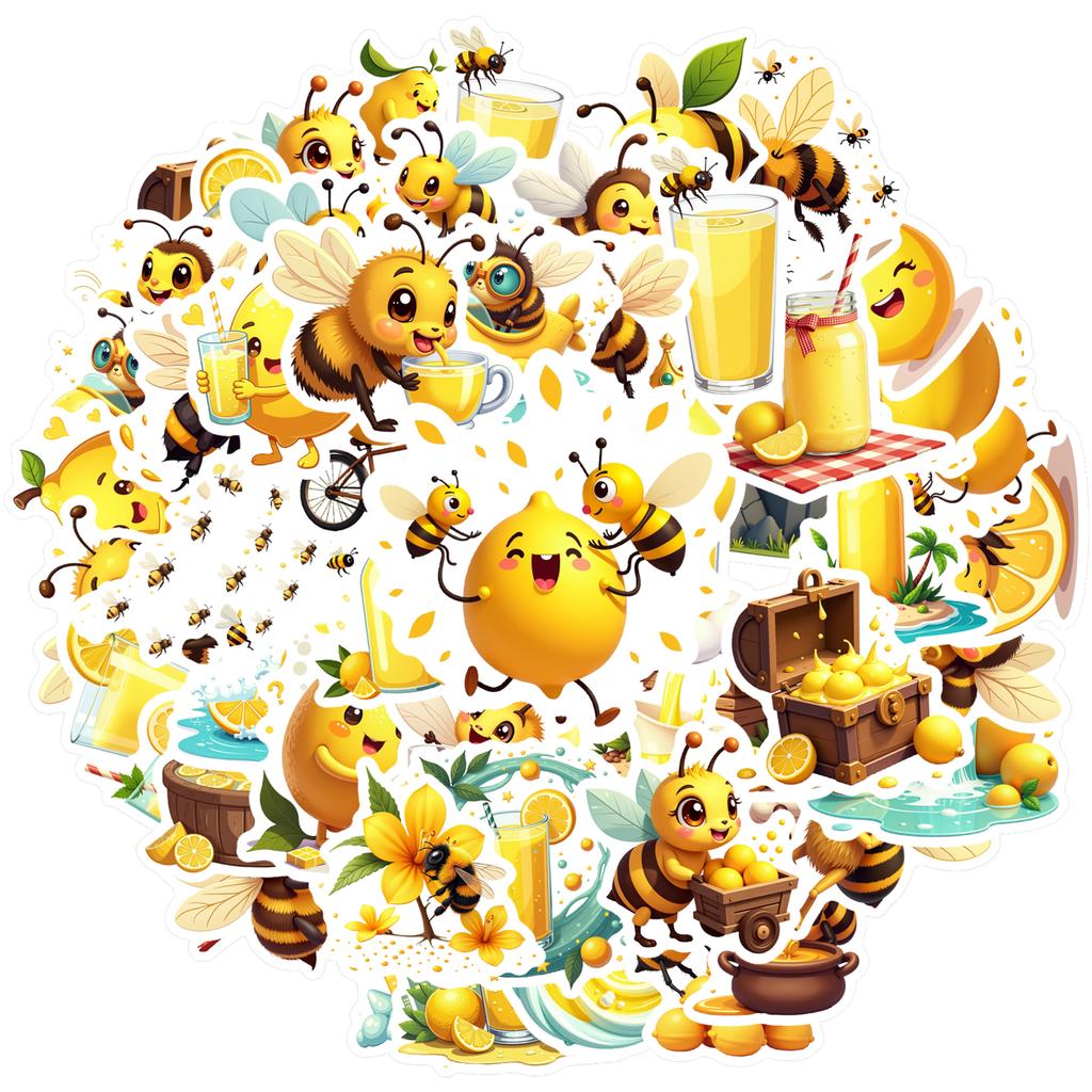 35pcs Cartoon Bee Stickers Playful Lemon Animal Stickers Stationery Stickers For Guitar DIY Bicycle Skateboard Laptop Luggage