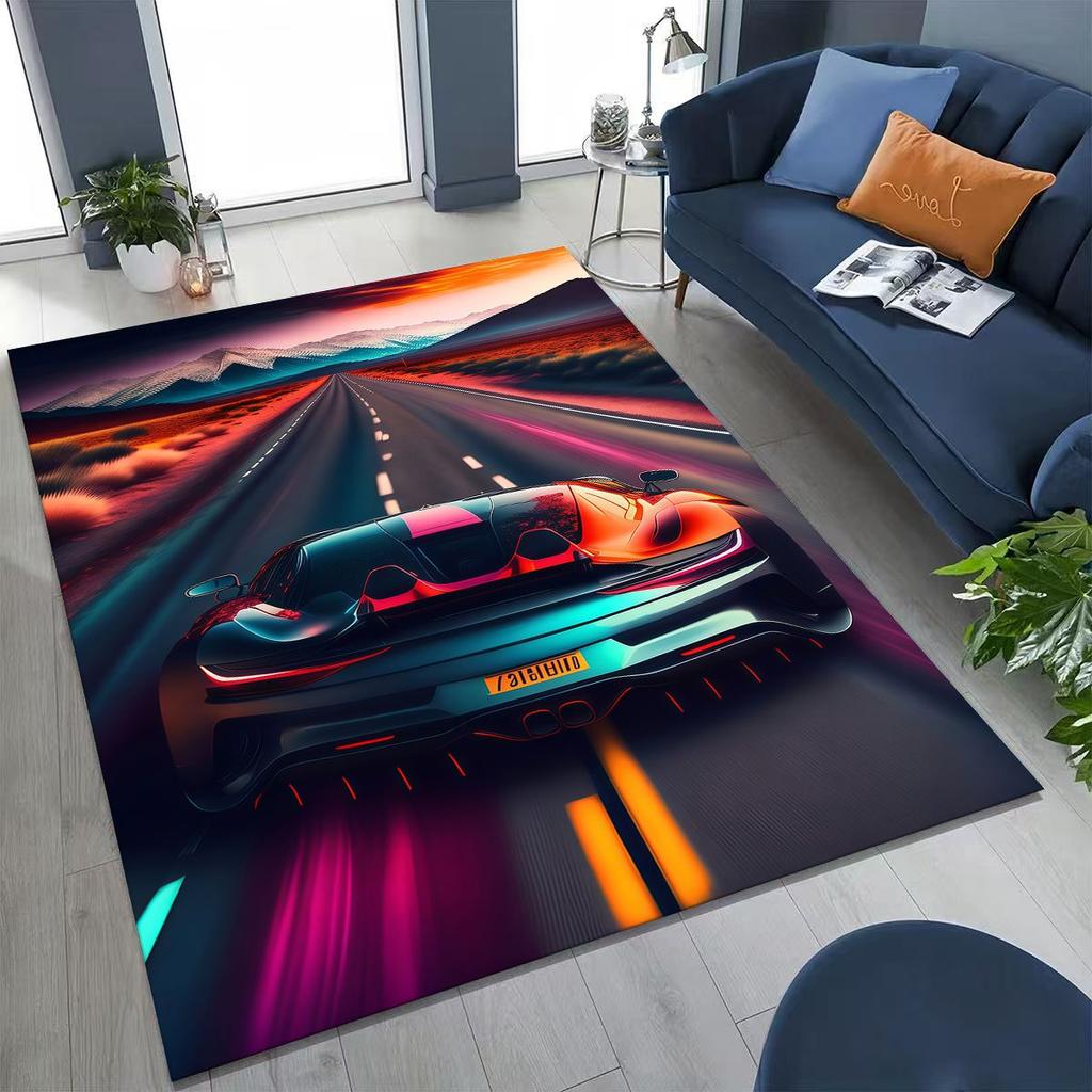 Alfombra Decorativa para Habitación, Sala de Estar, Sofá, Hogar, Felpudo, Alfombrilla de Piso Grande Antideslizante, Concepto Futuro Coche Deportivo Bicicleta de Carreras Motocicleta