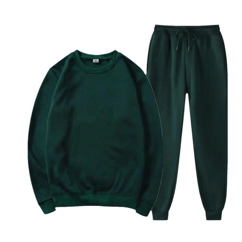 Unisex Solid Color Round Neck Fleece Hoodie Set