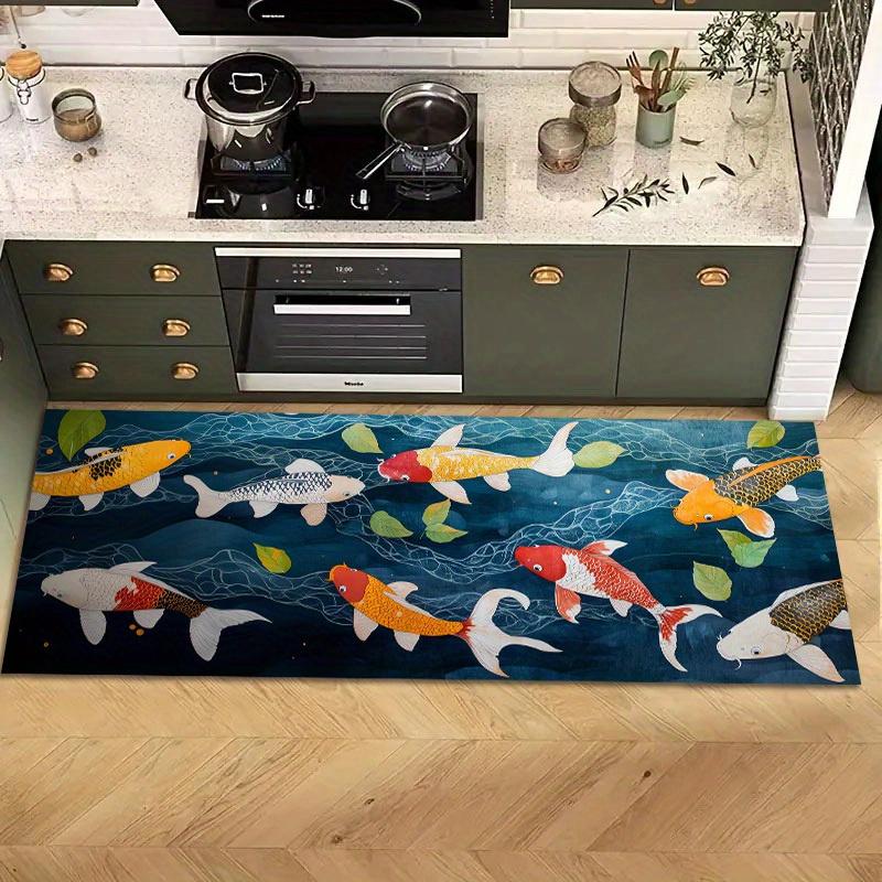 1Pcs Anti Fatigue Kitchen Rugs, Fish Print Waterproof Non-Slip Thick Cushioned Kitchen Mat Heavy Duty Comfort Standing Mat for Kitchen