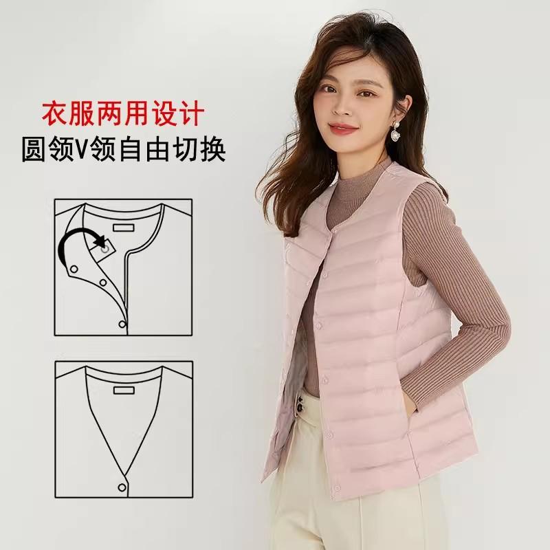 

Женский пуховый жилет, легкий подклад из белого утиного пуха, короткий, термический, с круглым вырезом, без воротника, осенне-зимний, V-образный вырез, большой размер M розовый