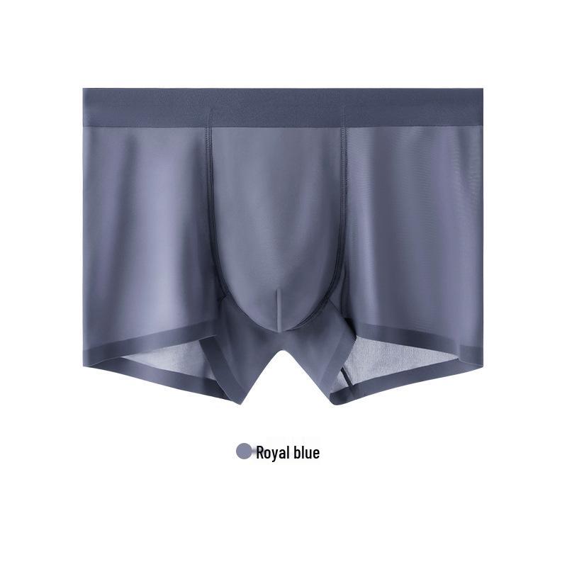 Men's Summer Ice Silk Antibacterial Quick-Dry Boxer Briefs - Mid-Waist, Seamless, Breathable Ultra-Thin Four-Corner Design.