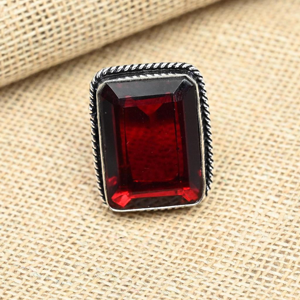 Czerwony granat kamień szlachetny 925 srebro ręcznie robiony prezent ślubny pierścionek biżuteria