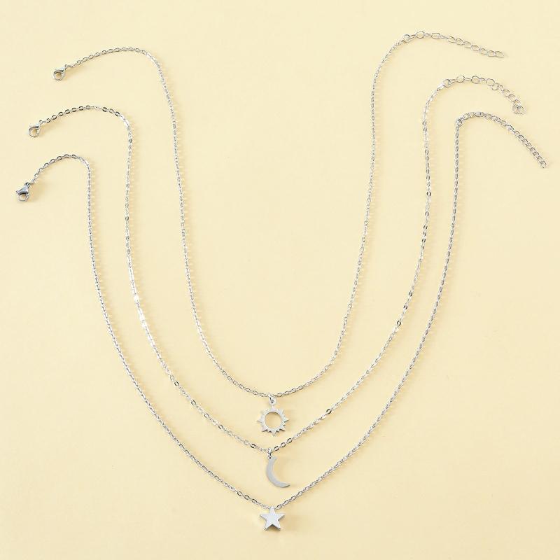 Stainless Steel Fashion Pendant Sun Crescent Moon Star Clavicle Chain Necklace For Women Jewelry Party Friend Gifts