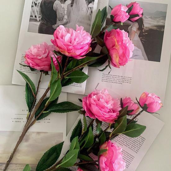 Artificial Peony Flowers 35.8" Faux Peony Stems Realistic Fake Silk Peony Branches with 3 Bloom Heads And 2 Buds for Vase DIY Bouquet Weeding